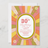 レトロGroovy 70をテーマにしたミュートされたトーン誕生日 招待状 (正面)