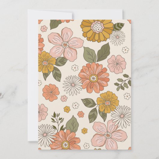 レトロGroovy 70をテーマにしたミュートされたトーン赤ちゃんシャワー 招待状 (裏面)