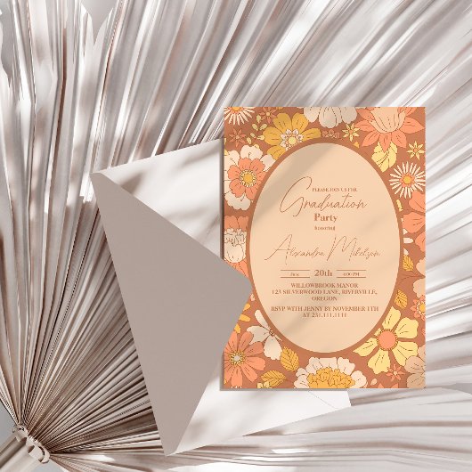 レトロGroovy 70をテーマにした卒業 招待状