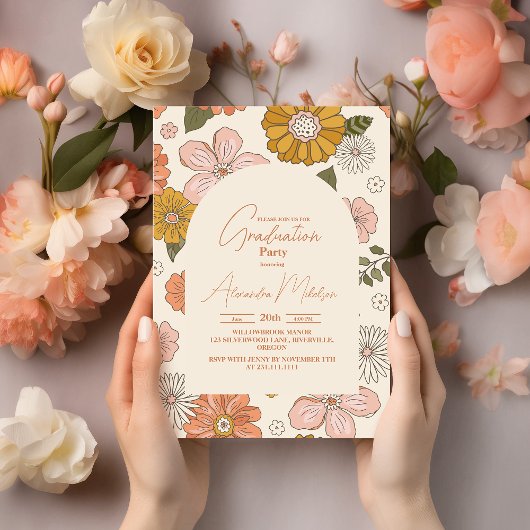 レトロGroovy 70をテーマにした卒業 招待状