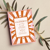 レトロGroovy 70をテーマにした幾何学模様婚約 招待状