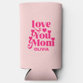 レトロGroovy 70をテーマにした愛あなたママピンク スリム缶クーラー (正面)