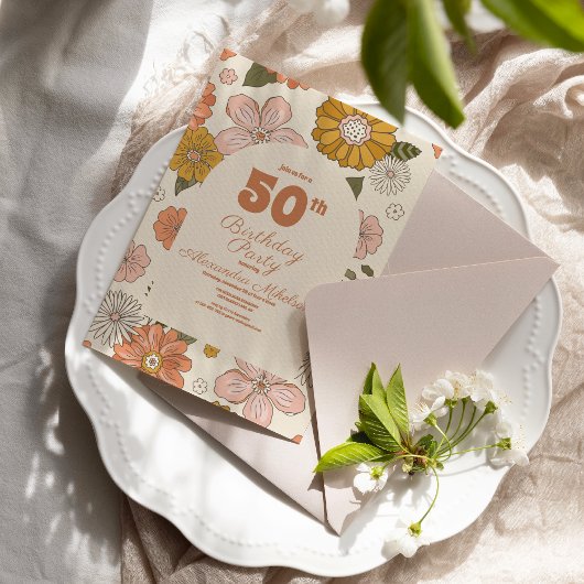 レトロGroovy 70をテーマにした50誕生日 招待状