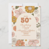 レトロGroovy 70をテーマにした50誕生日 招待状 (正面)