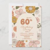 レトロGroovy 70をテーマにした60誕生日 招待状 (正面)