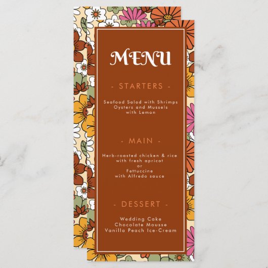 レトロGroovy 70年代デイジーフローラヒッピー結婚ズ メニュー (正面/裏面)