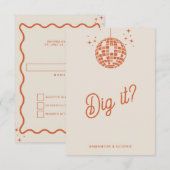 レトロGroovy 70sかわいいアイボリーオレンジディスコ結婚ズ 出欠カード (正面/裏面)