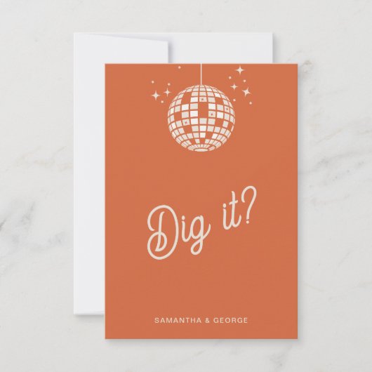 レトロGroovy 70sかわいいアイボリーオレンジディスコ結婚ズ 出欠カード (正面)