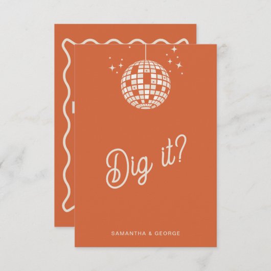 レトロGroovy 70sかわいいアイボリーオレンジディスコ結婚ズ 出欠カード (正面/裏面)