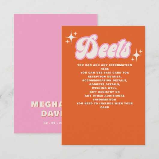 レトロGroovy 70sかわいいアイボリーオレンジピンク結婚ズ エンクロージャーカード (正面/裏面)