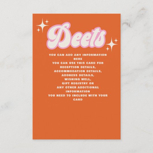 レトロGroovy 70sかわいいアイボリーオレンジピンク結婚ズ エンクロージャーカード (正面)