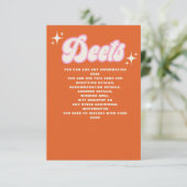 レトロGroovy 70sかわいいアイボリーオレンジピンク結婚ズ エンクロージャーカード (スタンド正面)