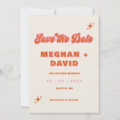 レトロGroovy 70sかわいいアイボリーオレンジピンク結婚ズ セーブザデート (正面)