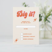 レトロGroovy 70sかわいいアイボリーオレンジピンク結婚ズ 出欠カード (スタンド正面)