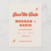 レトロGroovy 70sかわいいアイボリーオレンジピンク結婚ズ 案内ポストカード (正面)