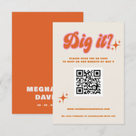 レトロGroovy 70sかわいいアイボリーオレンジピンクQRコード 出欠カード