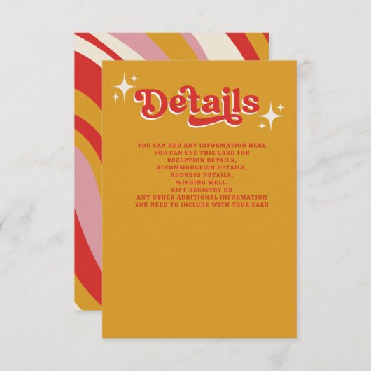 レトロGroovy 70sかわいいアイボリーオレンジ結婚レッド エンクロージャーカード (正面/裏面)