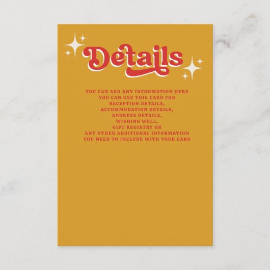 レトロGroovy 70sかわいいアイボリーオレンジ結婚レッド エンクロージャーカード (正面)