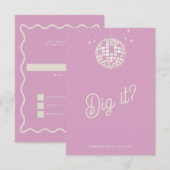 レトロGroovy 70sかわいいアイボリーピンク結婚ディスコ 出欠カード (正面/裏面)