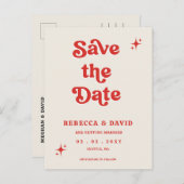 レトロGroovy 70sかわいいアイボリーレッドピンク日付を保存 案内ポストカード (正面/裏面)