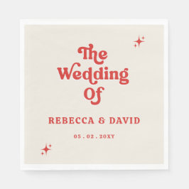 レトロGroovy 70sかわいいアイボリー結婚レッド スタンダードランチョンナプキン
