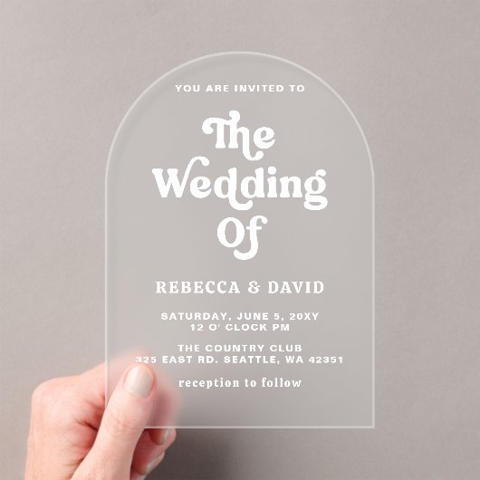 レトロGroovy 70sかわいいピンクの緑の黄色結婚の アクリル招待状 (インサイチュ (ポータブル))