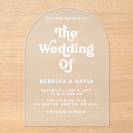 レトロGroovy 70sかわいいピンクの緑の黄色結婚の アクリル招待状