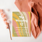 レトロGroovy 70sかわいいピンクの緑の黄色結婚の 招待状