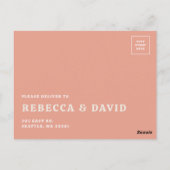 レトロGroovy 70sかわいいピンク赤面QR RSVP ポストカード (裏面)