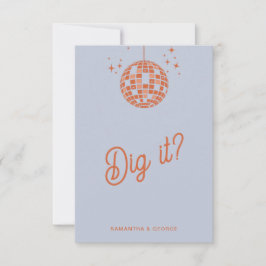 レトロGroovy 70sかわいいブルーオレンジディスコ結婚ズ 出欠カード