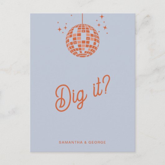レトロGroovy 70sかわいいブルーオレンジディスコRSVP ポストカード (正面)