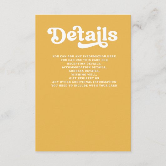 レトロGroovy 70sかわいい黄色結婚の エンクロージャーカード (正面)
