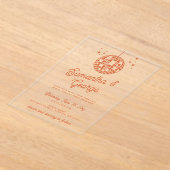 レトロGroovy 70sアイボリーオレンジフォトディスコ結婚ズ アクリル招待状 (レイダウン)