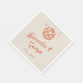 レトロGroovy 70sアイボリーオレンジフォトディスコ結婚ズ スタンダードランチョンナプキン (角)