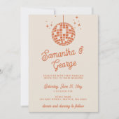 レトロGroovy 70sアイボリーオレンジフォトディスコ結婚ズ 招待状 (正面)