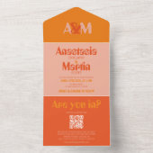 レトロGroovy 70sオレンジはっきりした色QR結婚s オールインワン招待状 (内側)