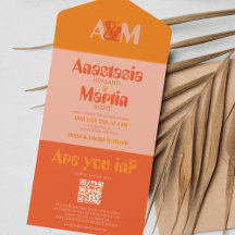 レトロGroovy 70sオレンジはっきりした色QR結婚s