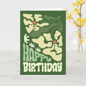 レトロGroovy 70sサイケデリックフローラ誕生日 カード (黄色い花)