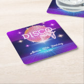 レトロGroovy 70sディスコボール誕生日パーティー スクエアペーパーコースター (アングル)