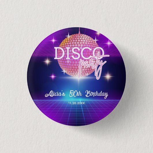 レトロGroovy 70sディスコボール誕生日パーティー 缶バッジ (正面)