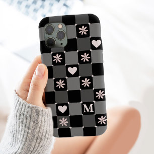 レトロGroovy 70sデイジーモノグラム白黒 iPhone 13 Pro Maxケース