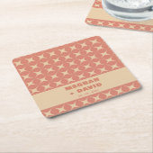 レトロGroovy 70sパターンボホテラコッタ結婚ズ スクエアペーパーコースター (アングル)