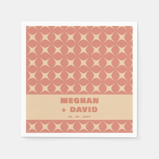 レトロGroovy 70sパターンボホテラコッタ結婚ズ スタンダードカクテルナプキン (正面)