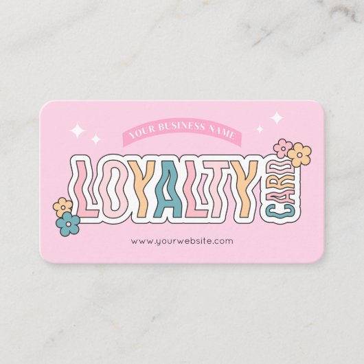 レトロGroovy 70sピンクエステティック爪、 ネイルサロンロゴ ロイヤリティカード (正面)