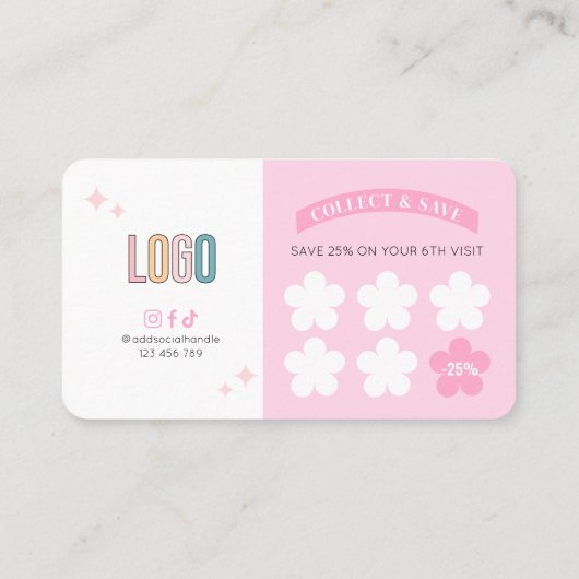 レトロGroovy 70sピンクエステティック爪、 ネイルサロンロゴ ロイヤリティカード (裏面)