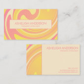 レトロGroovy 70sピンク+黄色の抽象芸術渦巻き 名刺 (正面/裏面)