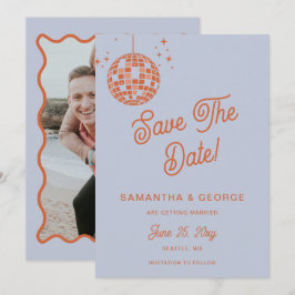 レトロGroovy 70sブルーアイボリーオレンジDisco写真 セーブザデート