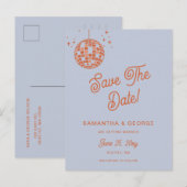 レトロGroovy 70sブルーディスコオレンジ日付を保存 案内ポストカード (正面/裏面)