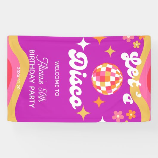 レトロGroovy 70sレッツディスコ誕生日へようこそ 横断幕 (横)