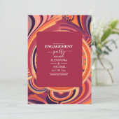 レトロGroovy 70s抽象芸術パターン婚約 招待状 (スタンド正面)